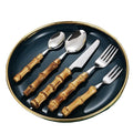 Portable Travel Stainless Steel Cutlery Set with Bamboo Handle for Party Tableware