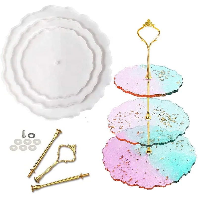 3 Tier Thick Cake Stand Fruit Plate Platter Serving Tray Resin Silicone Mold for Making Cupcake Stand Home Decoration