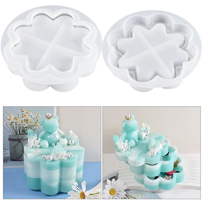 Drop Glue Diy Resin Plaster Eight-petal Flower Storage Box   Multi-layer Jewelry Box Storage Jar Silicone Mold