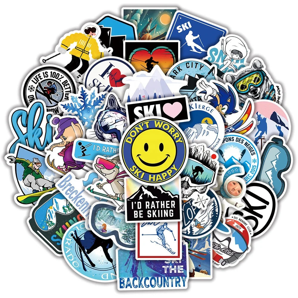50Pcs Adventure Ski Sport Sticker for Boy Skateboard Luggage Laptop Diy Graffiti Outdoor Sports Label Stickers Logo