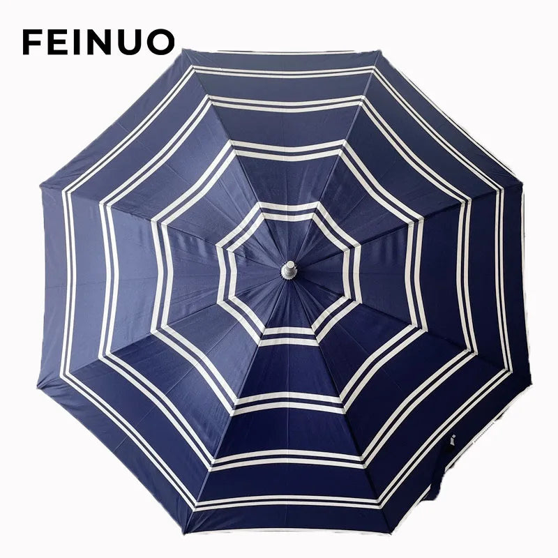 High Quality Opening Smooth Windproof Blue White Stripe Pattern Automatic Straight Umbrella with Rubber Handle