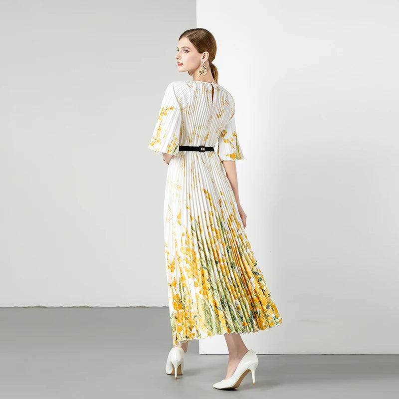 Bohemian Floral Chiffon Summer Dresses for Women Runway Lantern Sleeve Beach Holiday Long Robe Women Dress Clothing