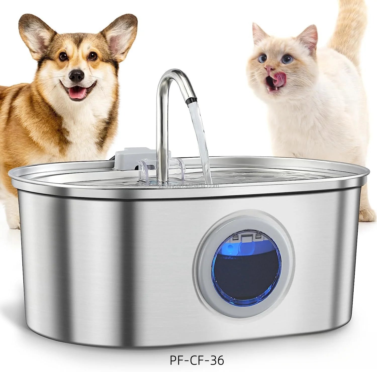 New Wholesale Round Stainless Steel Pet Dog Water Dispenser Cat Water Fountain Pet Feeder Bowl