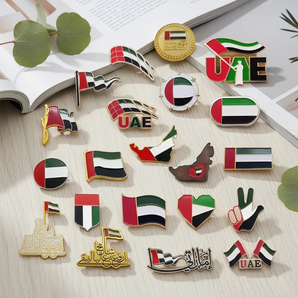Ready Stocks UAE Flag Designs Metal Enamel Pins Badge for UAE National Flag Day Emirates Flags Metal Phone Stickers