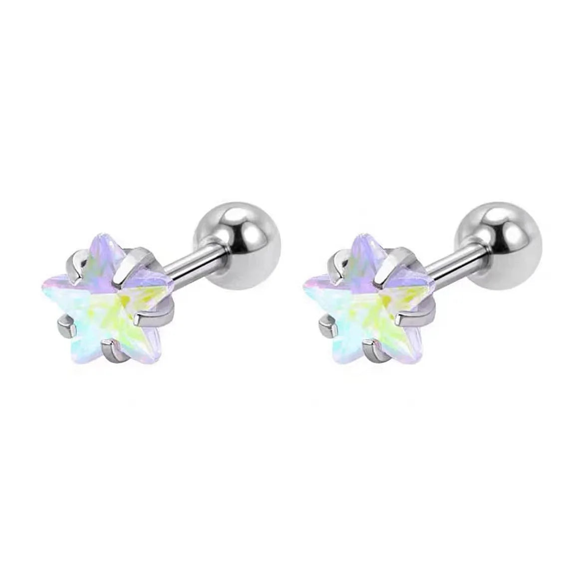 Fenyi Wholesale Stainless Steel Flashing Five-pointed Star Colored Zircon Small Earrings Ear Studs