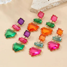 New Summer Bohemia Fashion Vintage Acrylic Resin Geometric Drop Earrings for Women Charms Pendant Jewelry Party Gifts