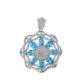Delicate Rhodium Plated 925 Sterling Silver Natural Swiss Blue Topaz Flower Pendant for Women Gifts for Mother's Day