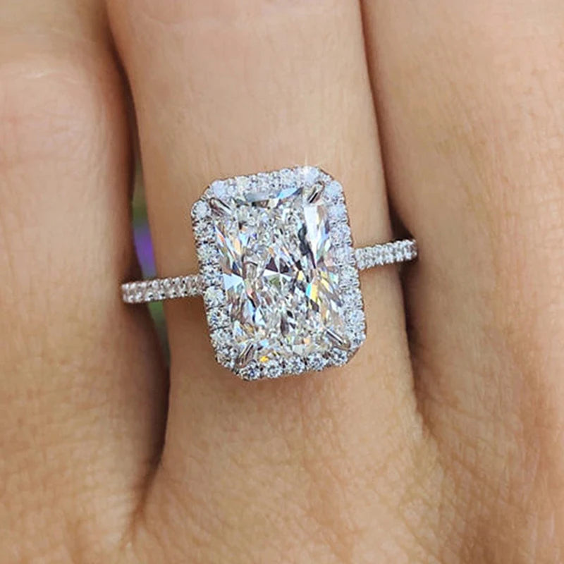 CAOSHI Shining Emerald Cut CZ Cubic Zirconia 925 Silver Plated Jewelry Eternity Women 4 Claws Baguette Diamond Wedding Rings