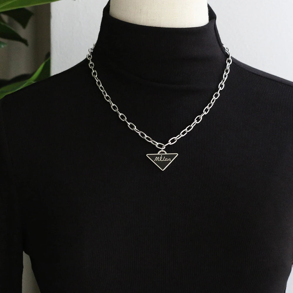 Trendy Classic Top Brand Stainless Steel High Fashion Punk Jewelry Chunky Chain Triangle Necklace Men and Women Unisex Jewelry