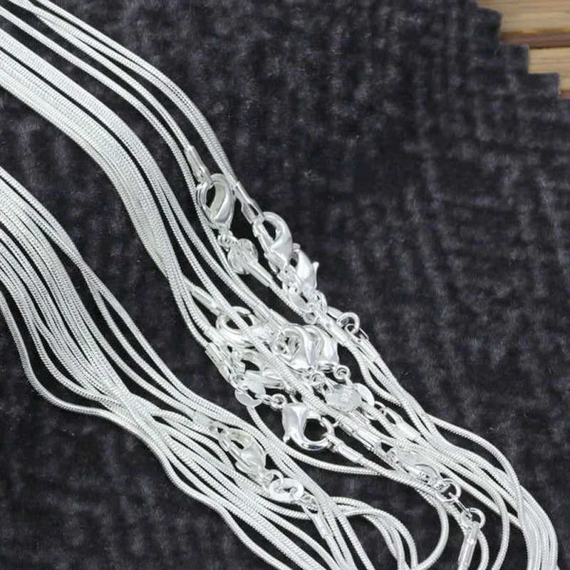 Rinhoo Wholesale Lots 1pcs Silver Snake Chains 1mm Silver-Plated Snake Chain Necklaces for Women 16"-24"