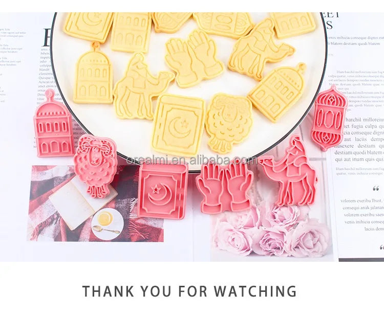 Food Grade pp pink Biscuit Molds 6Pcs Islamic Muslim Mosque Cookie Mould  3.6-6.4cm