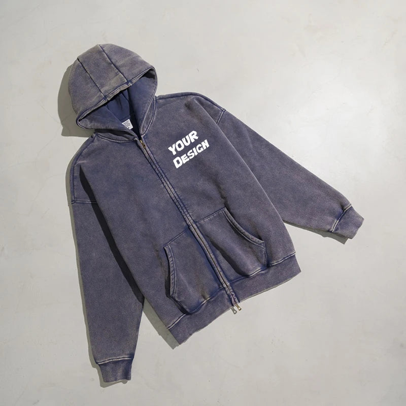 Unisex Zipper Hoodie High Quality Fleece Fabric Casual Sport Streetwear Custom 355G Heavyweight Oversized Double Autumn Print