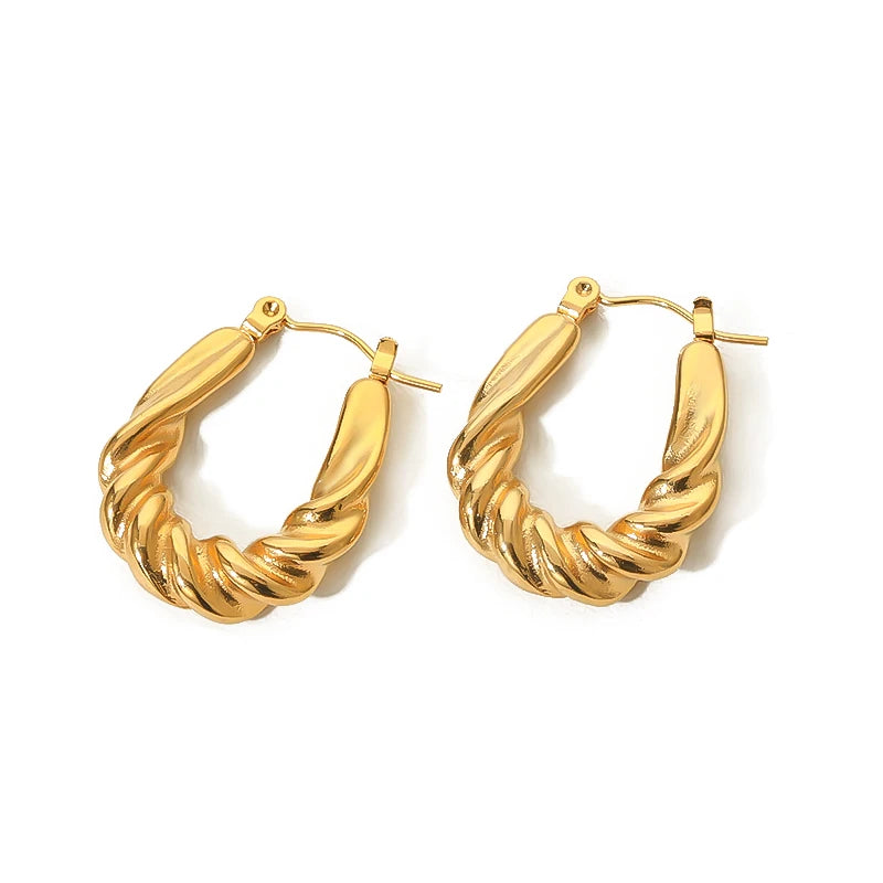 Classic Fashion 18K Gold Stainless Steel Twisted Woven Thick Hoop Earrings Trendy Geometric Shape