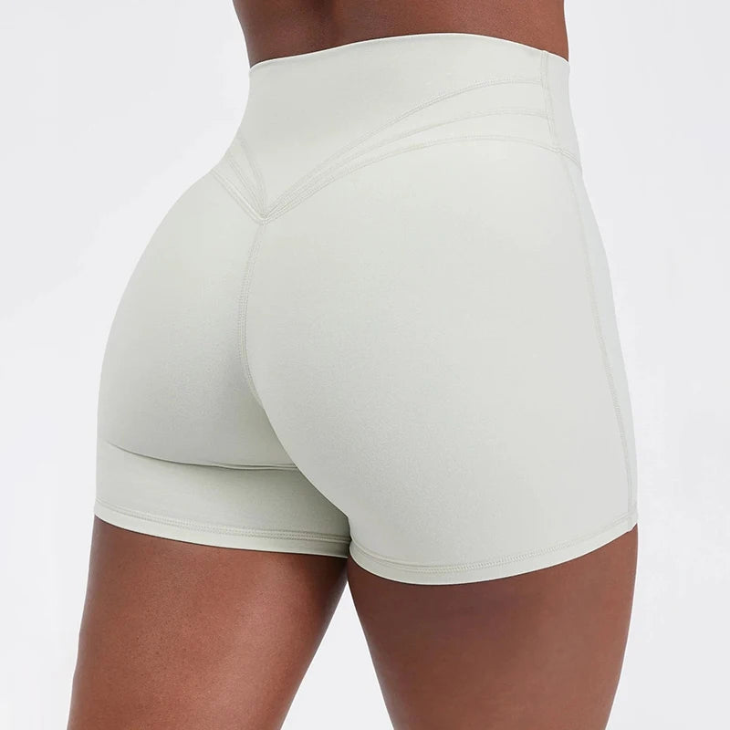Wholesale Custom Tummy Control Workout Yoga Short 4" High Rise 3-Seams Back No Front Rise Seam Compression Women Biker Shorts