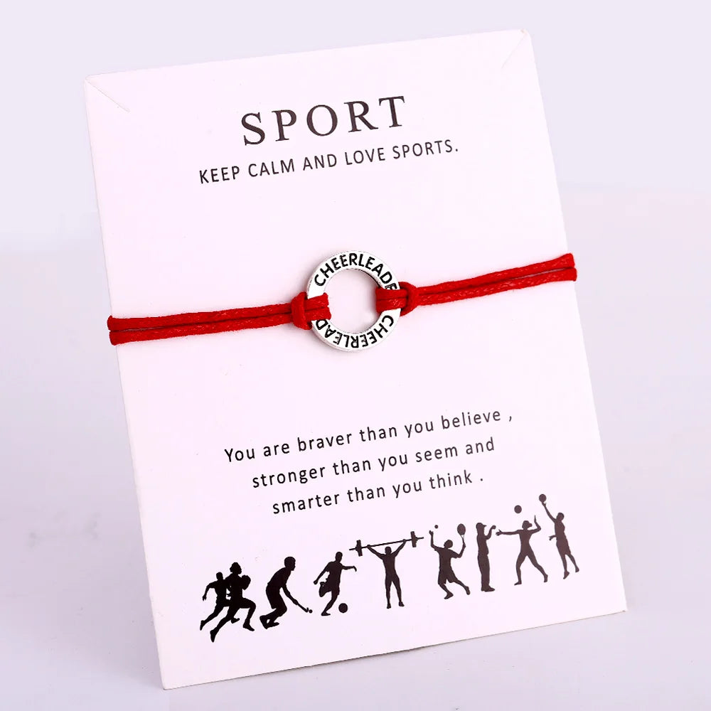 Manufacturer Antique Silver Plated Cheering Cheer Mom Custom logo Cheerleader Cheer Men Rope Ladies Bracelet