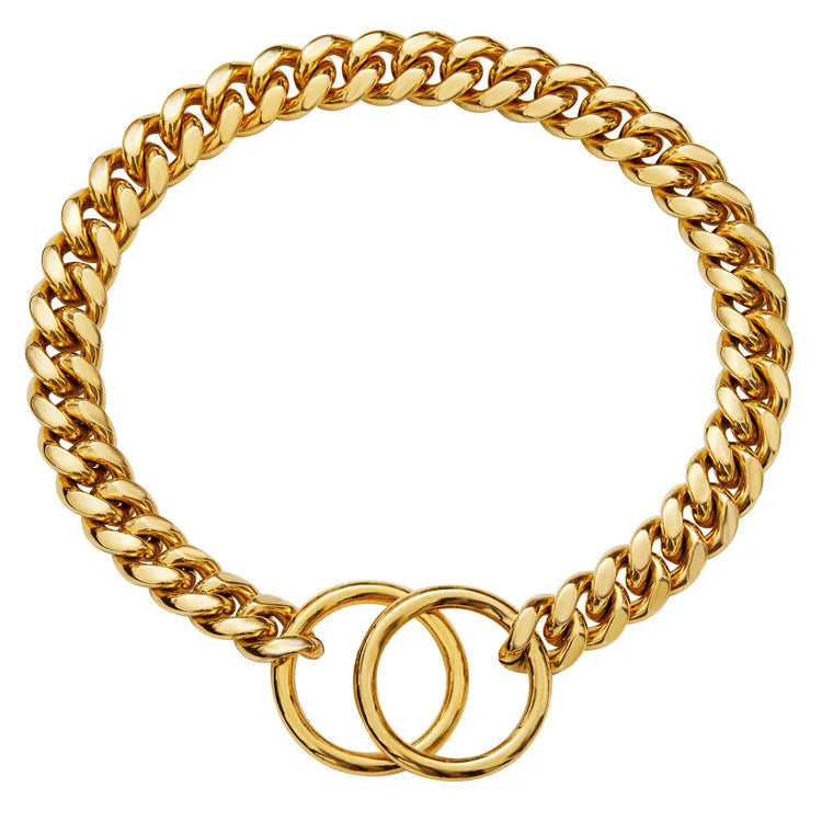 Small and Medium -sized Pet Dog Collar Stainless Steel Gold Cuba Chain Necklace