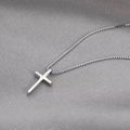 US Jewels Fine Jewelry Simple Cute 925 Sterling Silver Cross Pendant Choker Chain Necklace for Women
