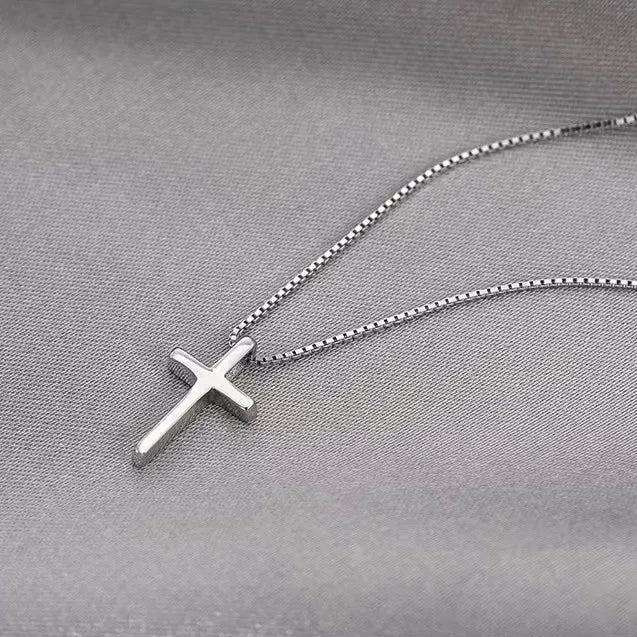 US Jewels Fine Jewelry Simple Cute 925 Sterling Silver Cross Pendant Choker Chain Necklace for Women
