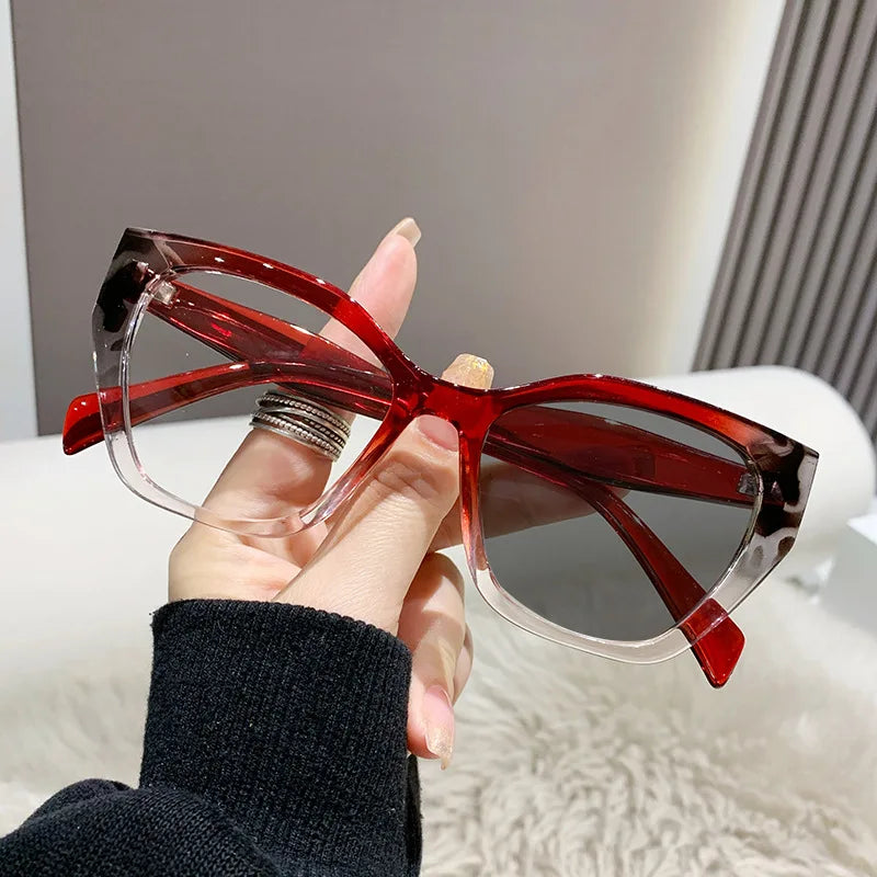 Big Frame New Style Anti Blue Light Glasses Fashion Polygonal Photochromic Eyewear Frame Women Color Changing Eyeglass