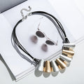 TongLing European Vintage Alloy Black Rope Strand Short Necklace Exaggerated Pendant Choker Necklace for Daily Life