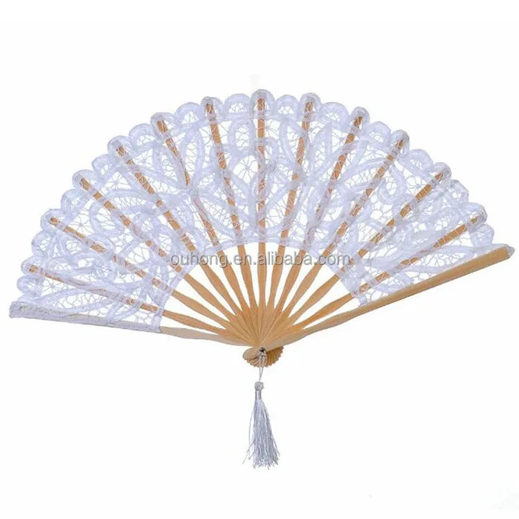 Wholesale White Lace Folding Hand Fans Perfect for Party Wedding Favors Outdoor Bridal Fans