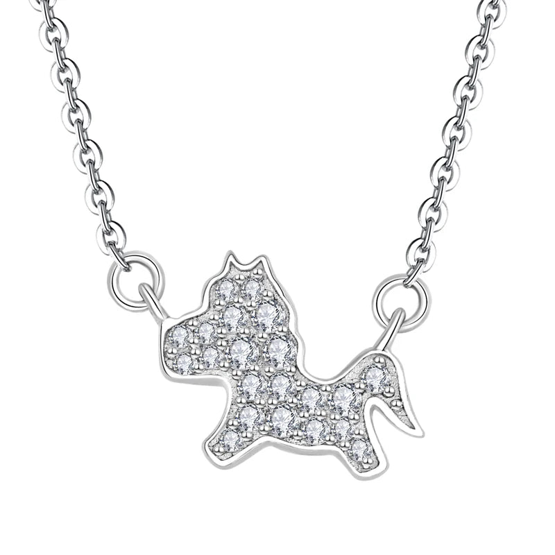 YILUN Wholesale 925 Sterling Silver Iced Out Pony Necklace Cute Pave CZ Animal Jewelry Gift for Girls