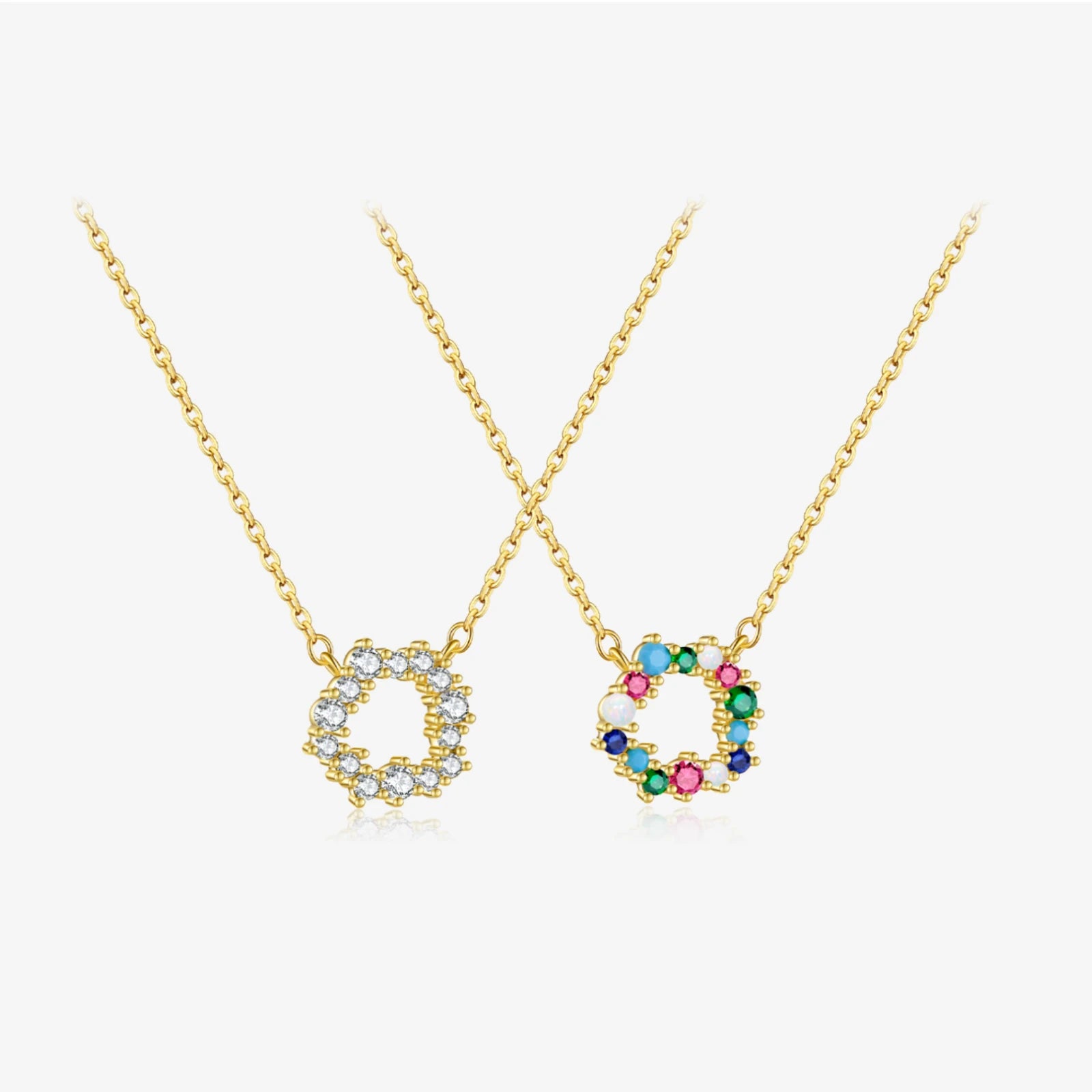 FUAMAY Fine 2025 Rainbow Crystal Clear CZ Zirconia Necklaces Gold Plated Long Letter O Silver Colour Multistone Necklace