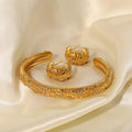 2022 Fashion New Stainless Steel 18K Gold Texture Light Luxury Star Moon Inlaid Oxidized Zircon Bracelet Earrings Jewelry Set