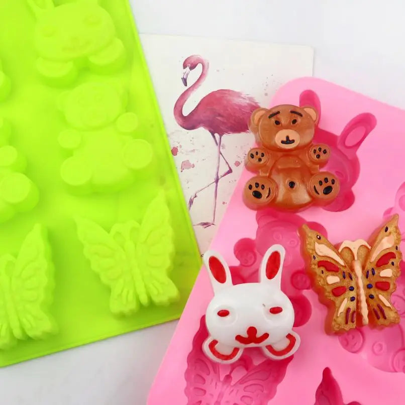 Candle Molds 731 Factory Free Sample 6 Hole Rabbit Bear Shape Silicone Cake Mold Soap Making Molds Silicone Cake Tools Moulds