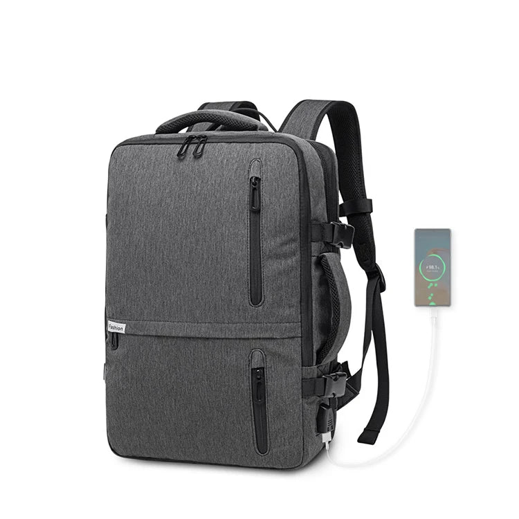 Wholesale Price 17 Inch Unisex Laptop USB Charging Compartment Backpack Zipper Closure Waterproof 36-59L Capacity Polyester