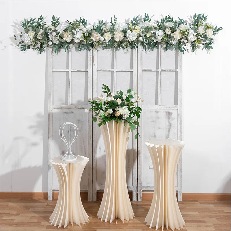 M637 Table Flower Row Arrangement Hanging White Rose Orchid Artificial Flower Runner Decoration for Wedding and Party