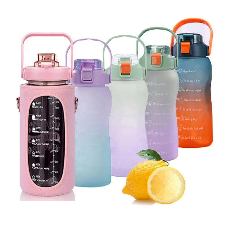 Plastic Gradient Water Bottle Transparent Straw Water Bottle Cup Summer Outing Convenient Water Bottle