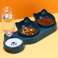 Triple Cat Bowls Pet Feeder 2-in-1 Double Bowls with Automatic Drinking Bottle Tilted and Rotatable Design for Cats and Dogs