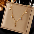 Simple Fashion Tarnish Free 18k Gold Plated 316l Stainless Steel Square Zircon Charms Necklace for Women