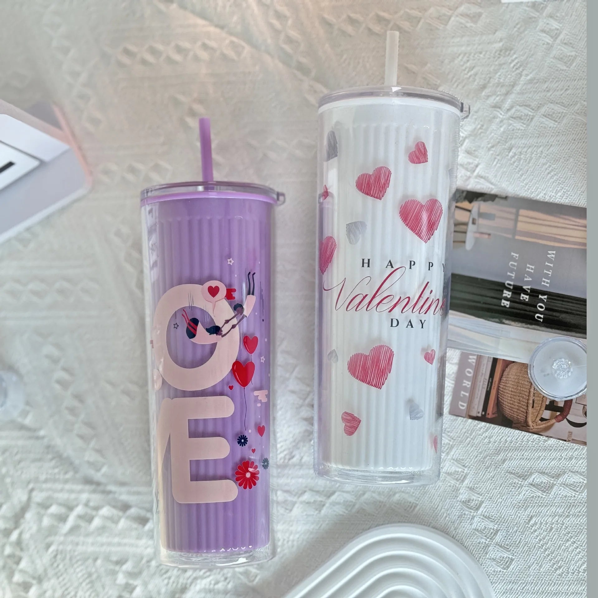 XUL SUB 24oz BPA-Free Double Wall Reusable Plastic Tumbler Modern Design Travel Juice Cups with Lid Straw for Presents