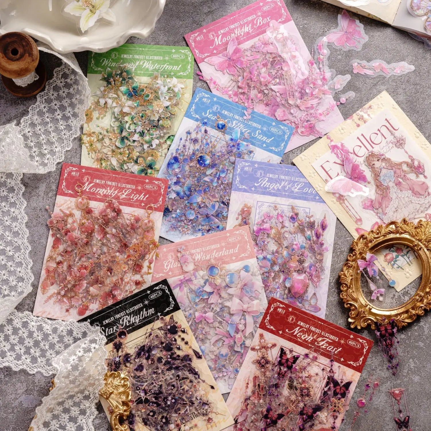 40pcs/pack PET Sticker Pack Jewellery Fantasy Illustration Series Fantasy Butterfly Handbook Cuca Decorative Backing