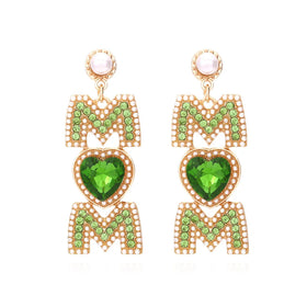 Personality Crystal Rhinestone Pearl Letter MOM Earrings