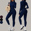 Custom Logo Winter Warm Half Zip Thin Fleece Long Sleeve Fitness Gym Sportswear One Piece Yoga Jumpsuit