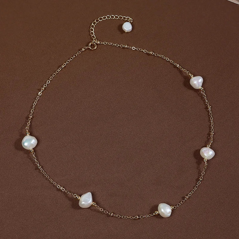 Babysbreath Versatile Baroque Irregular Freshwater Pearl Bead Necklace Natural Freshwater Pearl Collar Chain for Women As a Gift