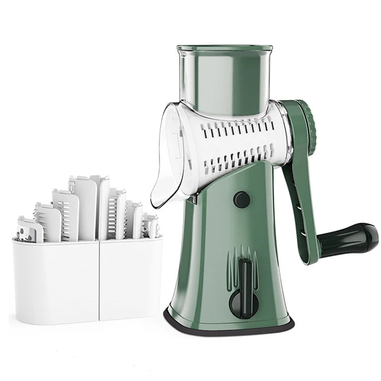 5 Interchangeable Blades Round Mandoline Vegetable Slicer Drum Shredder Chopper Manual Rotary Cheese Grater Grinder