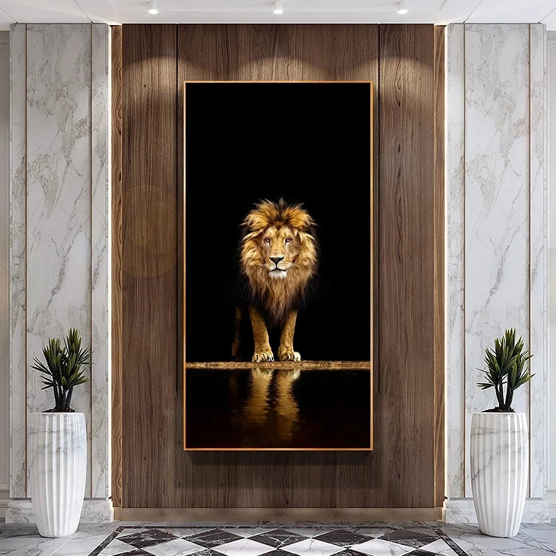 Golden Black Lion Canvas Poster Modern Home Decor Animal Print Wall Art Mural Picture Decorative Painting