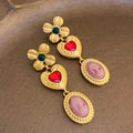 Kaimei 2022 Earring Fashion Jewelry Medieval Flower Diamond Love Earrings Baroque 18K Gold Long Resin Dangle Earrings for Women