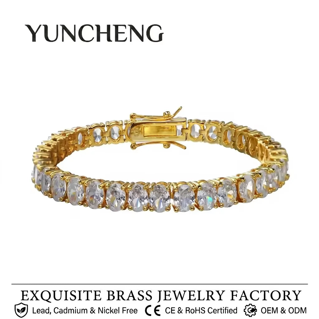 Custom 14K Gold Tennis Bracelet Cubic Zircon Classic Sparkling Bracelet for Women Custom Length Jewelry Cooper Brass Bracelets