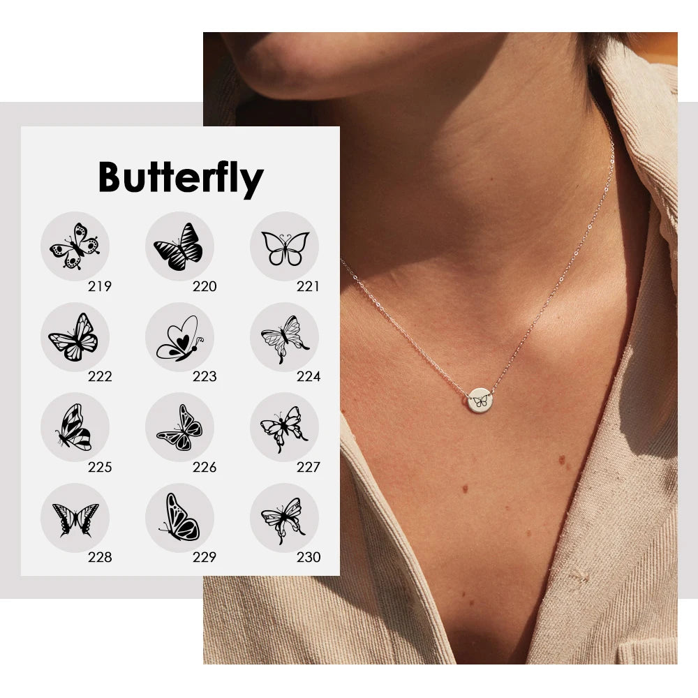 316L Stainless Steel 14K Gold Plated Custom 9mm Disc Pendant Engraved Butterfly  Necklace