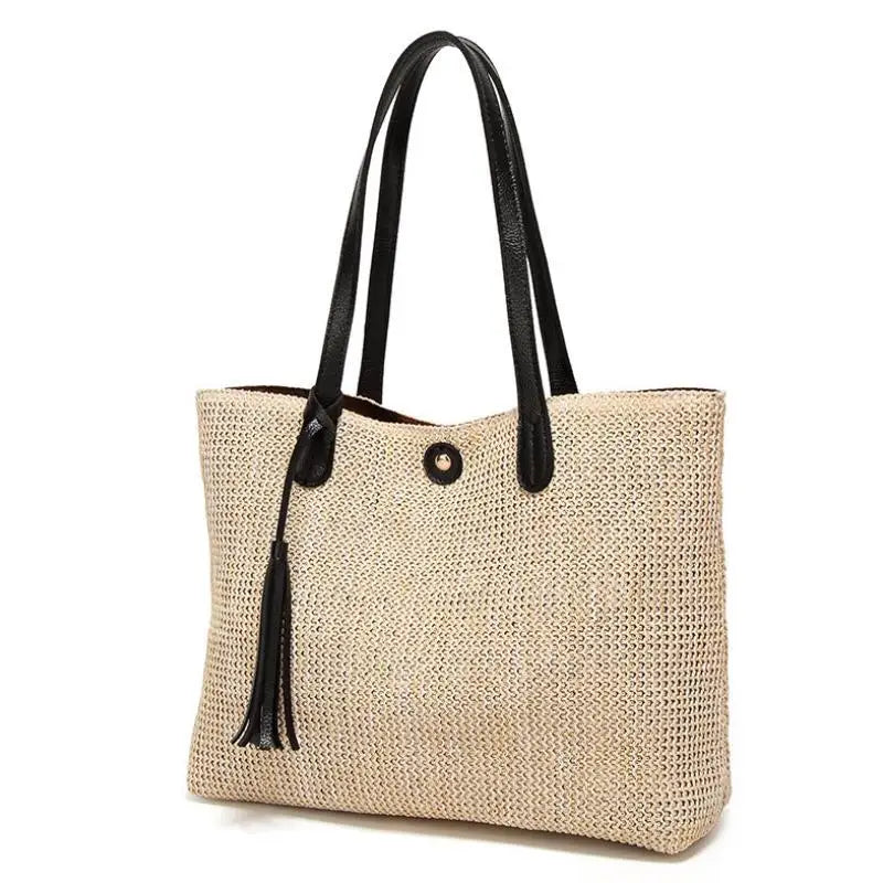 Europe Ladies Shoulder Bucket Bag  New Trendy Paper Straw Handbags  Women's Beach Straw Tote Bags