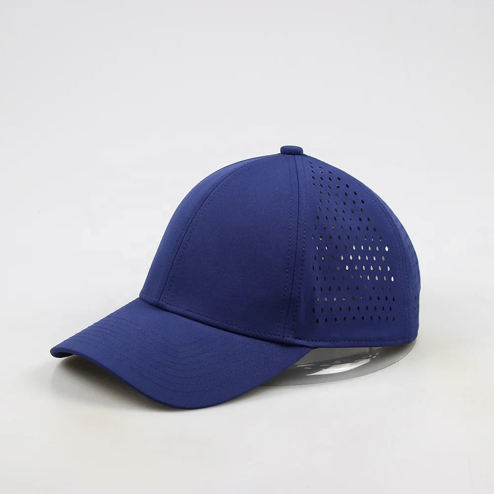 OEM Wholesale Men's Quick Dry Sporty Jersey Hats Running Cycling Baseball Caps Laser Cut Hole Perforated Waterproof Terry Plain