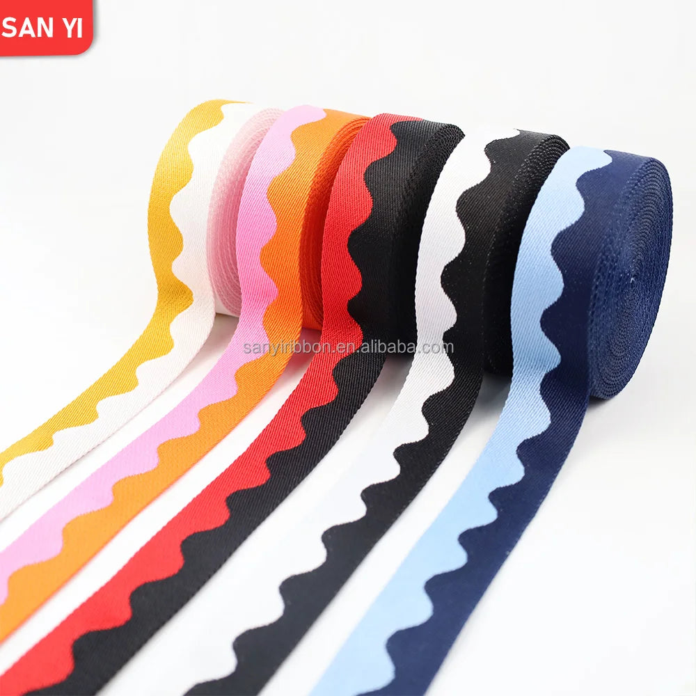 Custom Two-Color Patchwork Jacquard Webbing Strap 100% Sustainable New Polyester Wave Pattern Design