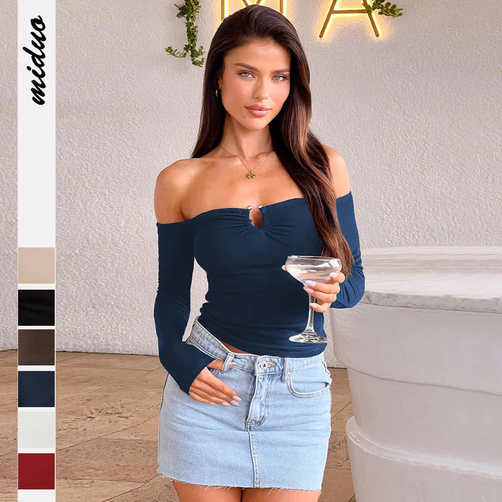 Y2K New Solid Casual Butterfly Sleeve Ruched Slim Fit Long Sleeve T-Shirt Top Knit Sweater Ribbed Base European Autumn Skinny