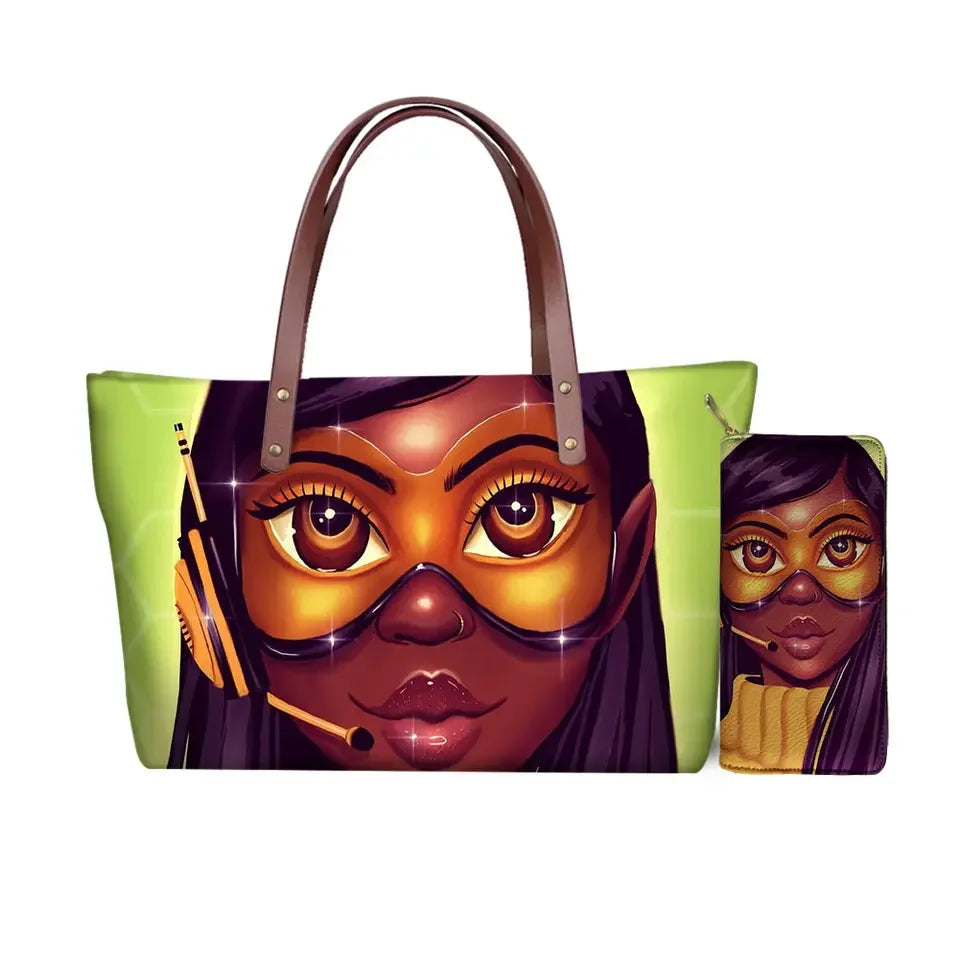 Custom Women's Tote Bags with African Black Girl Print Trendy PU Handbags for Girls Summer Vente Chaude Purses