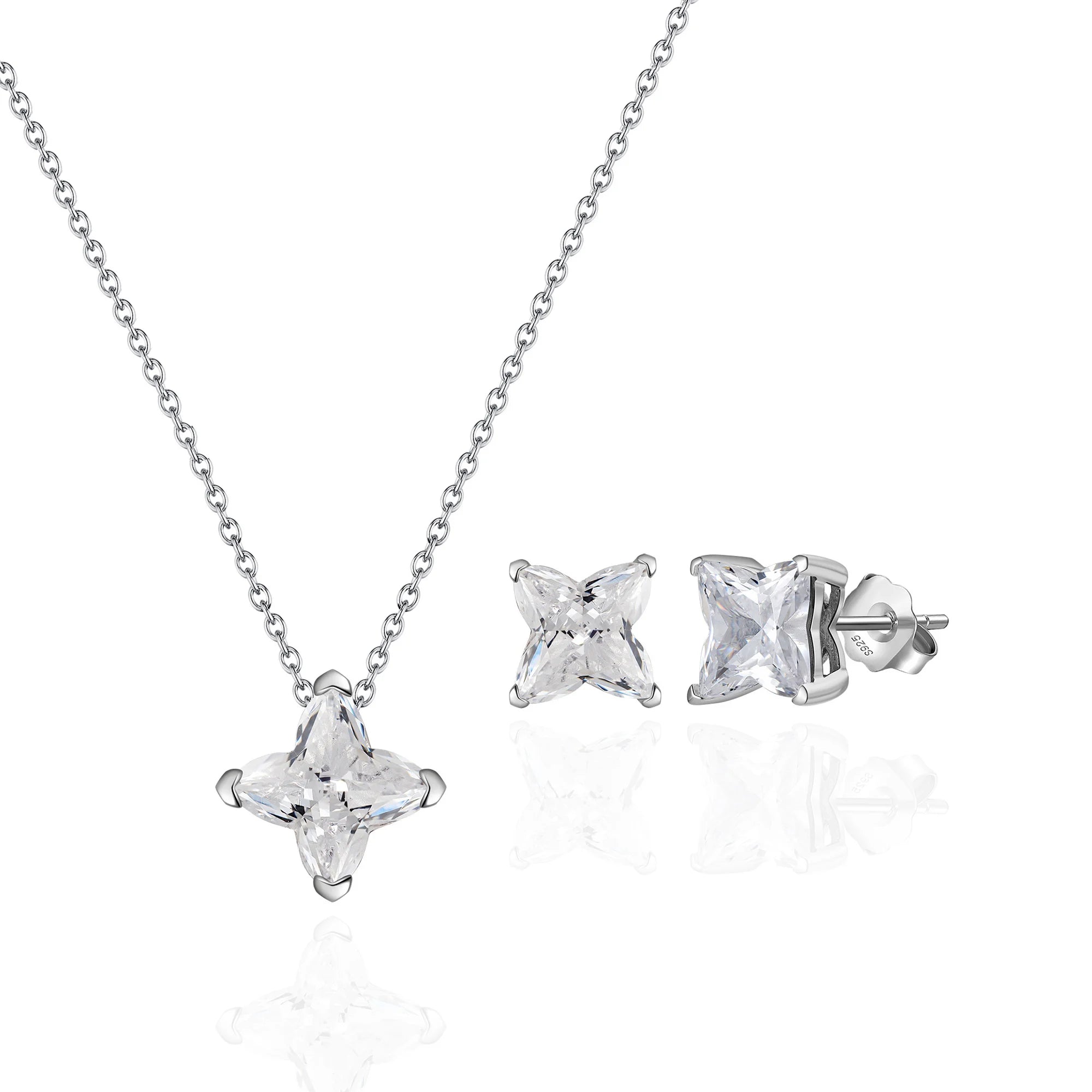 LZE43+SLZN20 Flower S925 Sterling Silver Four Leaf Clover Necklaces 5A Star-shaped Pendant Necklace 925 Sterling Silver Necklace